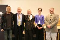 Speakers, Dr. Julia Lovell (2nd right) and Mr. Zhu Wen (1st left), together with Prof. David Parker (2nd left), Dr. Barry Steben (middle) and Dr. Colin Storey (1st right)